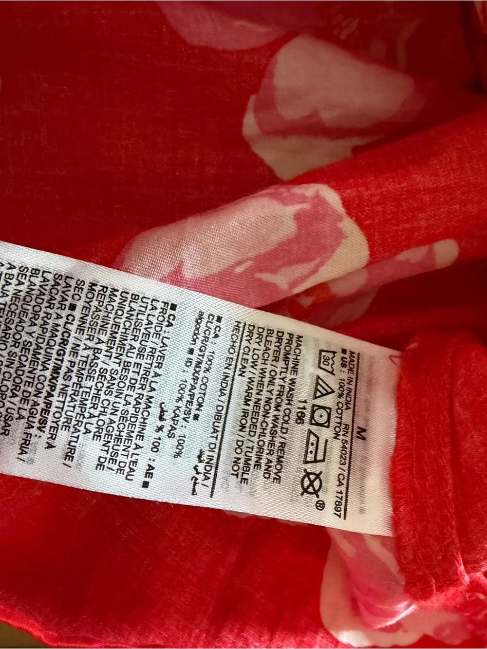 Old Navy Red Wrap Blouse with Pink Floral Print size medium EUC puff sleeve